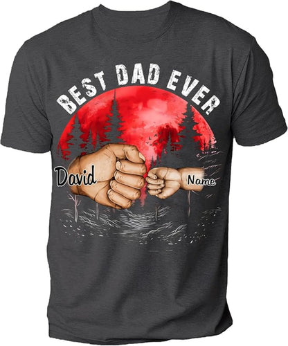 Personalize Best Grandpa Dad Ever Black Shirt - Custom Fist Bump Papa Father w Kid Name T-Shirt S-3XL