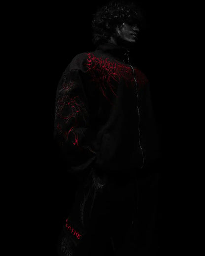 Men's Gothic Streetwear Zip-Up Hoodie Black Edgy Urban Athletic Dark Style Casual Oversized Pullover Sweatshirt with Zipper