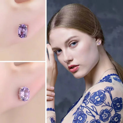 Rose Gold Yellow Gold Plated Oval Natural Amethyst Citrine Garnet Topaz Peridot 925 Sterling Silver Earrings for Women