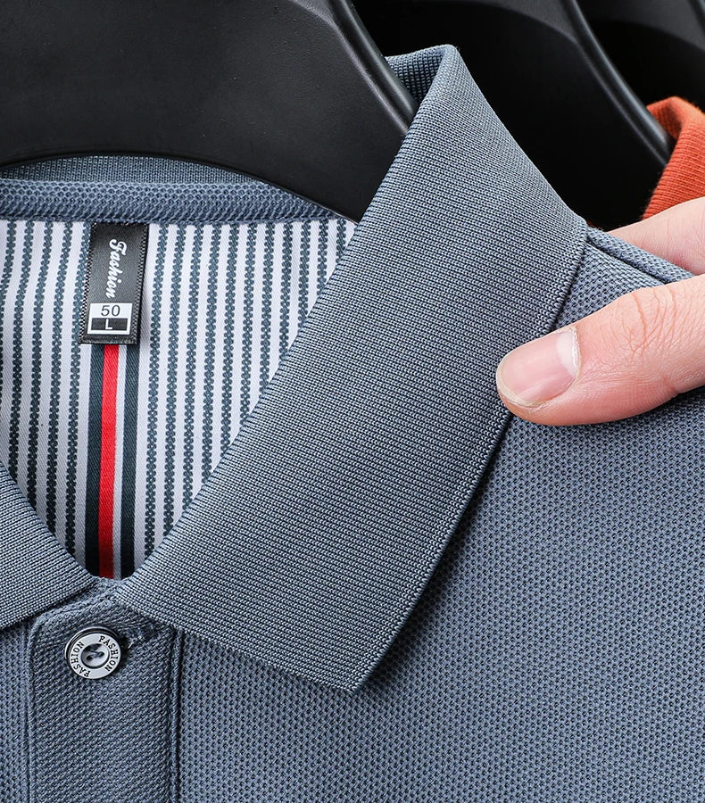 Brand 100%pure cotton short sleeve polo shirt men's new fashion letter embossed business casual solid color summer lapel T-shirt