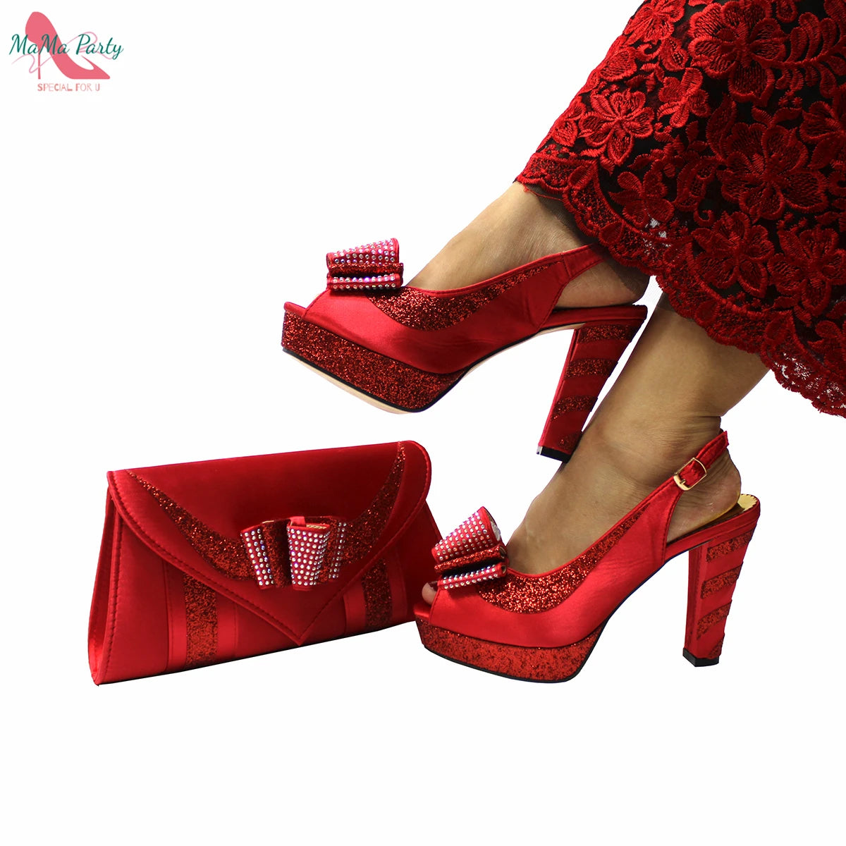 Fashion Pretty Peep Toe African Women Shoes Matching Bag Set in Silver Color Elegant Style Platform Sandals for Party