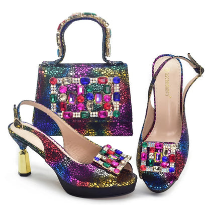 Fashion Bag and Shoe Set Nigeria Party Pumps Women Shoes and Bags To Match Set Italy Lady Rhinestone Pumps Women Luxury