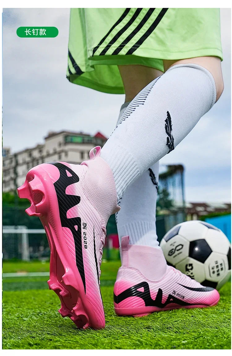 Fashion Pink Soccer Shoes Men's  Professional Lightweight Sock Football Boots Outdoor Non-slip Original Football Cleats Sneakers