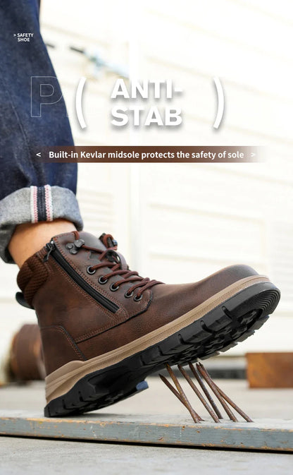 Men Work Boots Puncture-Proof  Waterproof Work Shoes Steel Toe Safety Boots Industrial Indestructible Boots Side Zipper Shoes