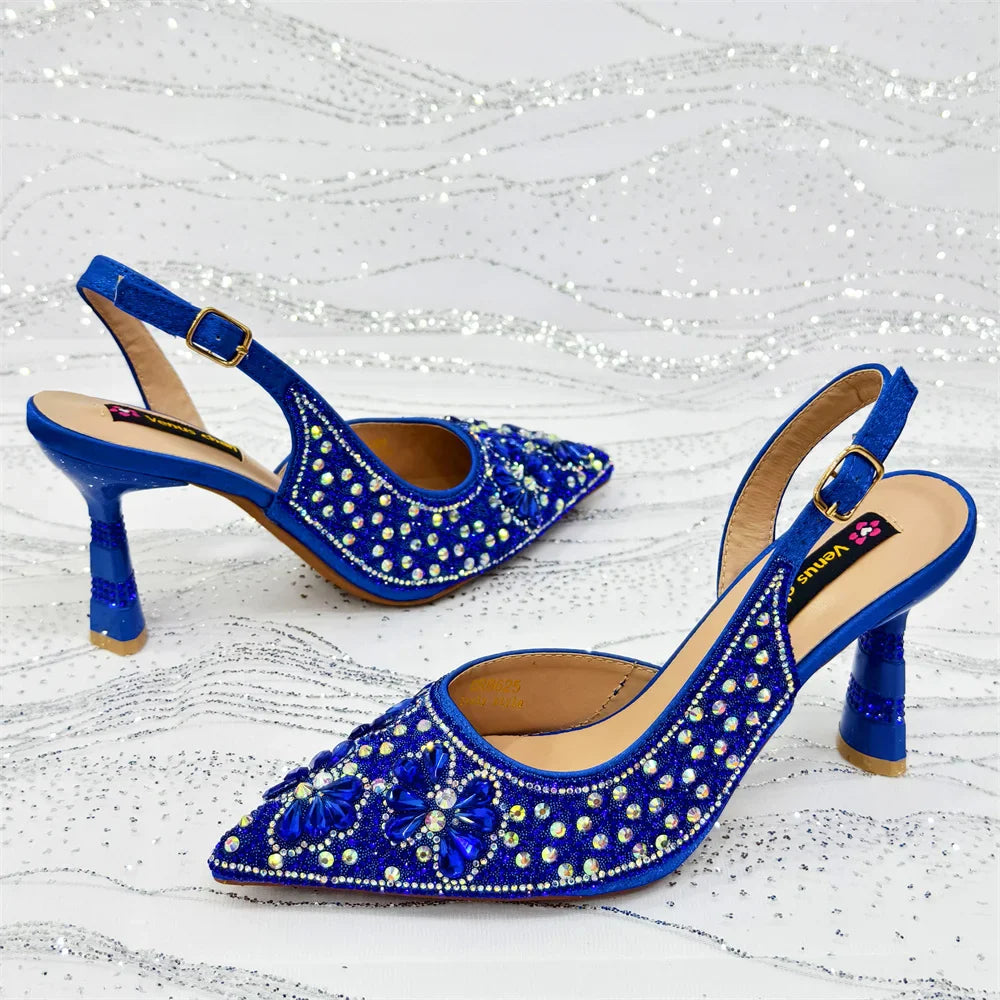 Purple High Heel Party Shoes & Rhinestone Handbag Set - Elegant Italian Design for Weddings and Special Occasion