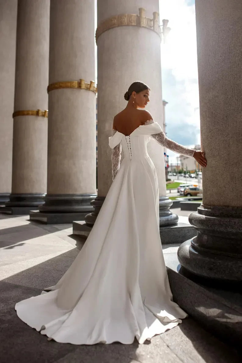 Princess Off The Shoulder Long Sleeves Sweetheart Lace Applique Boho Beach A Line Wedding Dresses 2025 Vestido De Noival