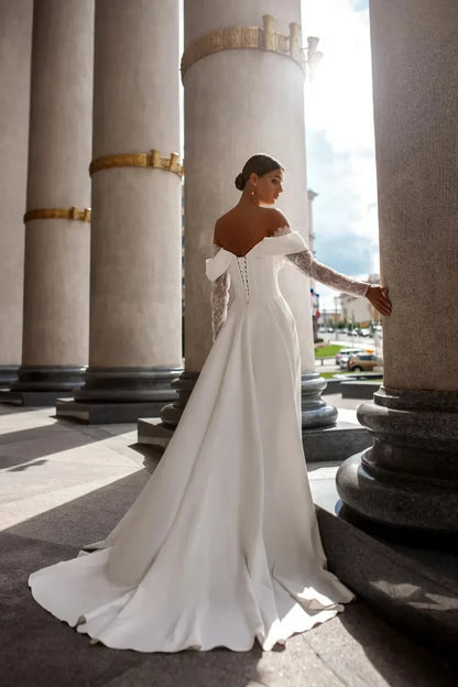 Princess Off The Shoulder Long Sleeves Sweetheart Lace Applique Boho Beach A Line Wedding Dresses 2025 Vestido De Noival
