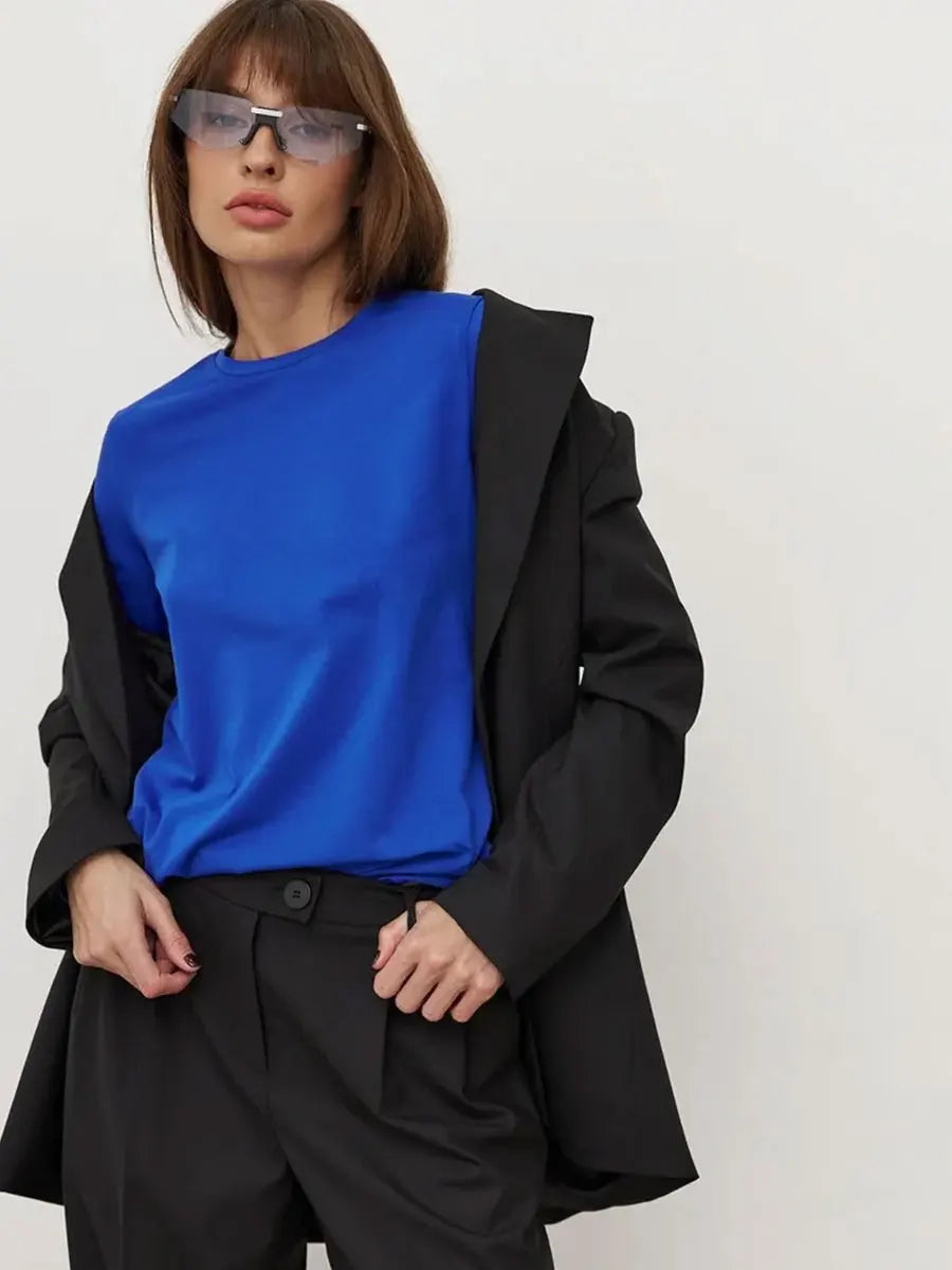 Women's Spring Autumn 100% Cotton T-shirt Bottoming Basic Solid Lady Long Sleeve Loose Tops Shirts Oversized T Shirt