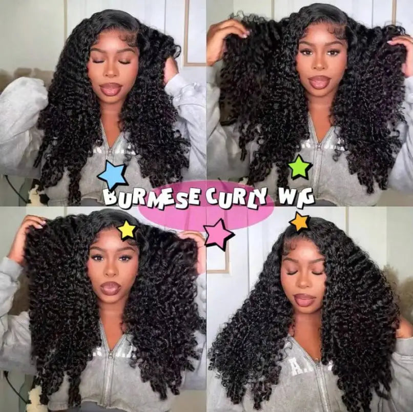 Curly Human Hair Wig 13x4 HD Transparent Lace Frontal Wigs Pre Plucked 250% Density Burmese Human Hair Wigs 28 Inch