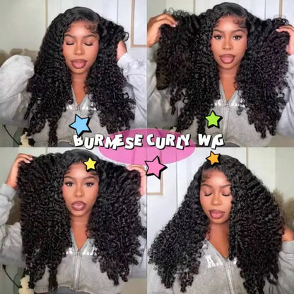 Curly Human Hair Wig 13x4 HD Transparent Lace Frontal Wigs Pre Plucked 250% Density Burmese Human Hair Wigs 28 Inch