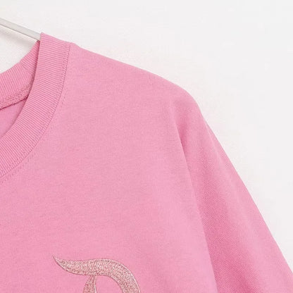 Cartoon Print Embroidery Flares Pearl Pink Sweatshirt Sweet Women Long Sleeve Loose Jumper Tops Female