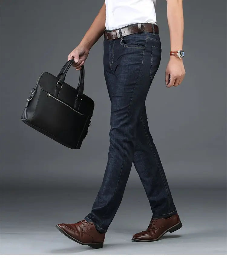 Men's Classic Straight Men's Jeans Fitted Comfortable Elastic Business Casual Denim Pants Korean Fashion  Autumn Casual Trousers