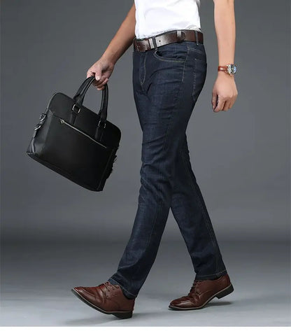 Men's Classic Straight Men's Jeans Fitted Comfortable Elastic Business Casual Denim Pants Korean Fashion  Autumn Casual Trousers