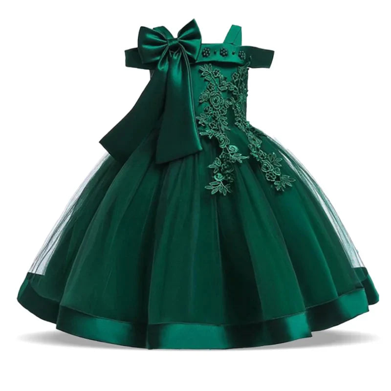 Summer Bow Party Wedding Girls Dresses Elegant Tulle Bridesmaid Birthday Princess Prom Dress Girl Gala Christmas Evening Costume