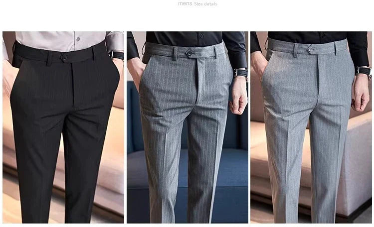 Men's Slim Fit Pinstripe Dress Pants, Stretch Comfort and Thickened Fabric for Business Casual Office Wear