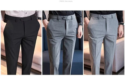 Men's Slim Fit Pinstripe Dress Pants, Stretch Comfort and Thickened Fabric for Business Casual Office Wear