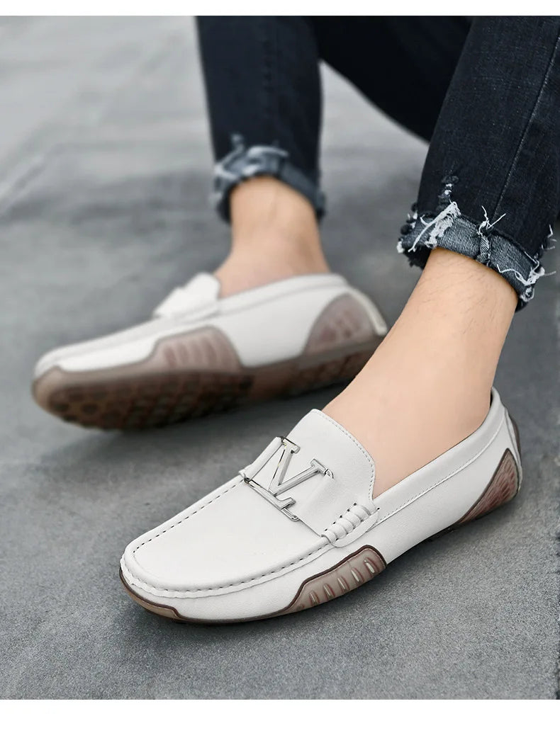 High Quality Men's Casual Leather Shoes Cowhide Loafers Soft Luxury Pea Shoes Color Genuine Leather Men's Flats Driving Shoes