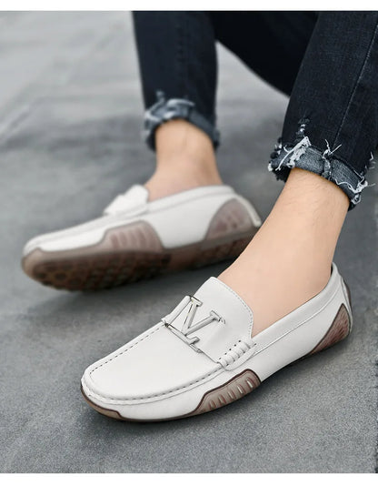 High Quality Men's Casual Leather Shoes Cowhide Loafers Soft Luxury Pea Shoes Color Genuine Leather Men's Flats Driving Shoes