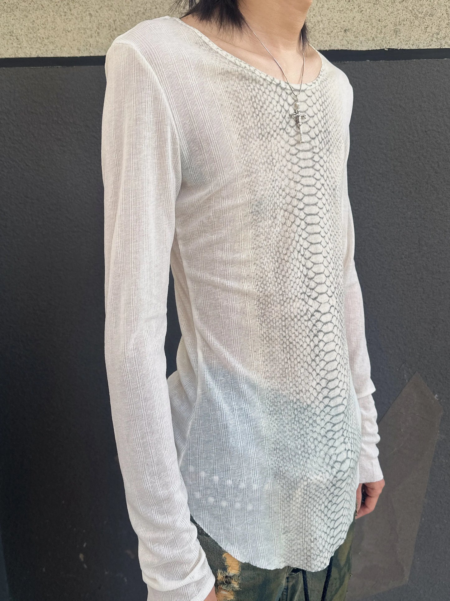 Y2k Snakeskin Print T-shirt Grunge Aesthetics Long Sleeve Knitted Tops Vintage 2000s Streetwear American Retro