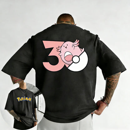 30th Anniversary Chansey Printed T-shirt Summer New Men's and Women's Harajuku Large Loose Casual Short Sleeve Top