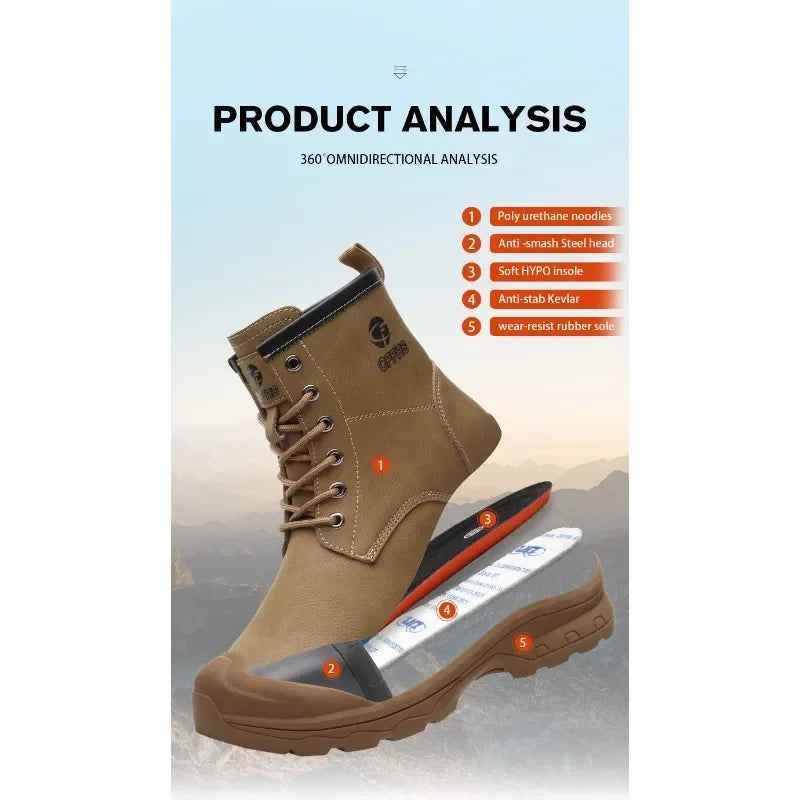 High End Microfiber Men's Work Boots with Steel Toe Caps for Anti Smashing and Anti Puncture, Kevlar Anti Puncture
