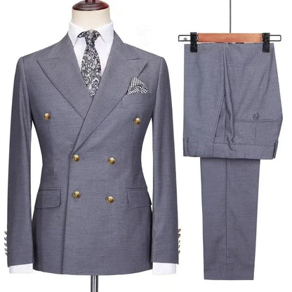 Double Breasted Men Suit Navy Blue High Quality Wedding Costume Party Prom Gold Buttons Groom Suits