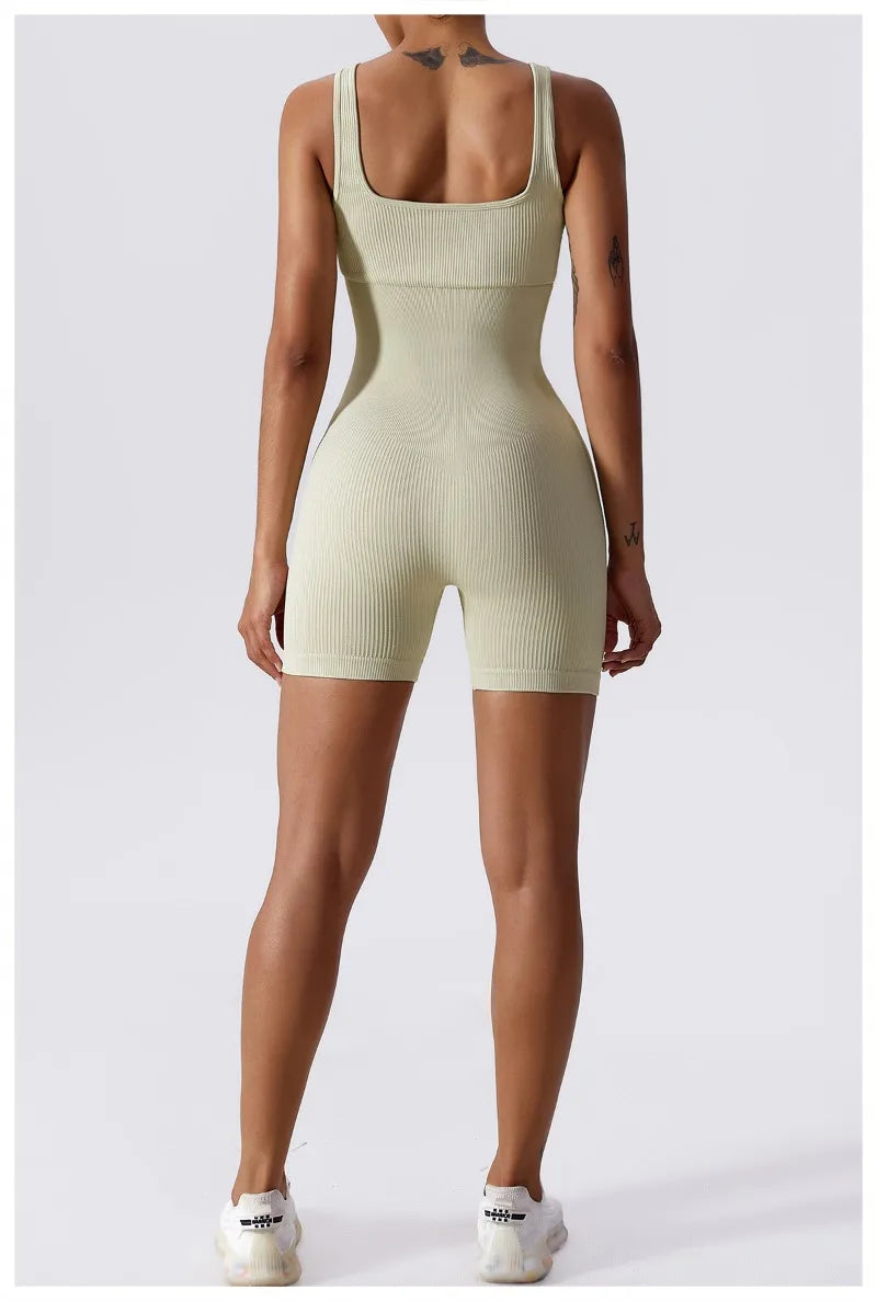 Women's Yoga Rompers One Piece Tummy Control Seamless Ribbed Jumpsuit Padded Sports Bra Workout Romper Fashion Fitness Sportwear