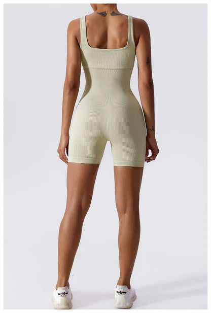 Women's Yoga Rompers One Piece Tummy Control Seamless Ribbed Jumpsuit Padded Sports Bra Workout Romper Fashion Fitness Sportwear