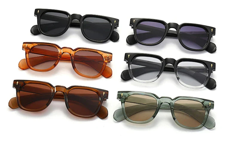 Square Men Rivets Sunglasses Shades UV400 Fashion Women Green Sun Glasses