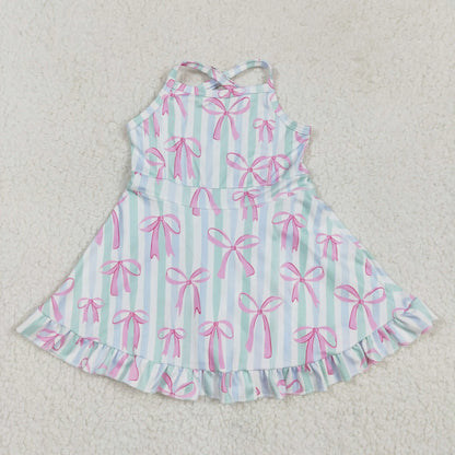 Summer Baby Girl Bows Skorts Toddler Infant Knee Length Dress Kids Children Sleeveless Yoga One Piece Strap Clothes