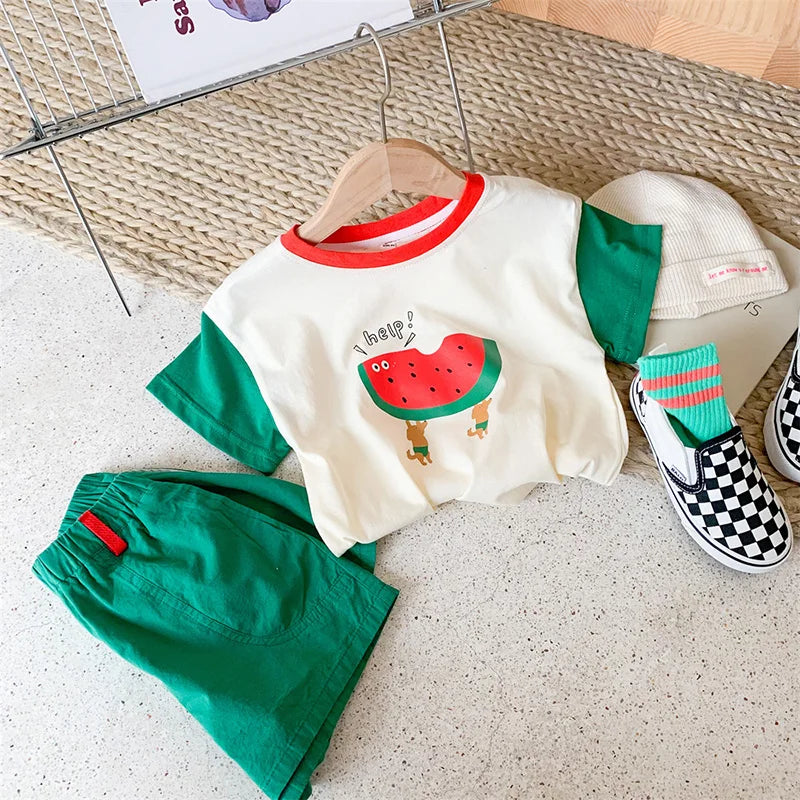 Summer Boys Clothing Set Cute Watermelon Print Tee and Shorts 2 Pcs Boys Suit