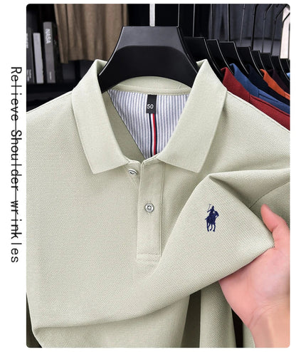 100% cotton high-end brand long sleeve polo shirt new Paul pony embroidery luxury comfort men's business leisure lapel T-shirt