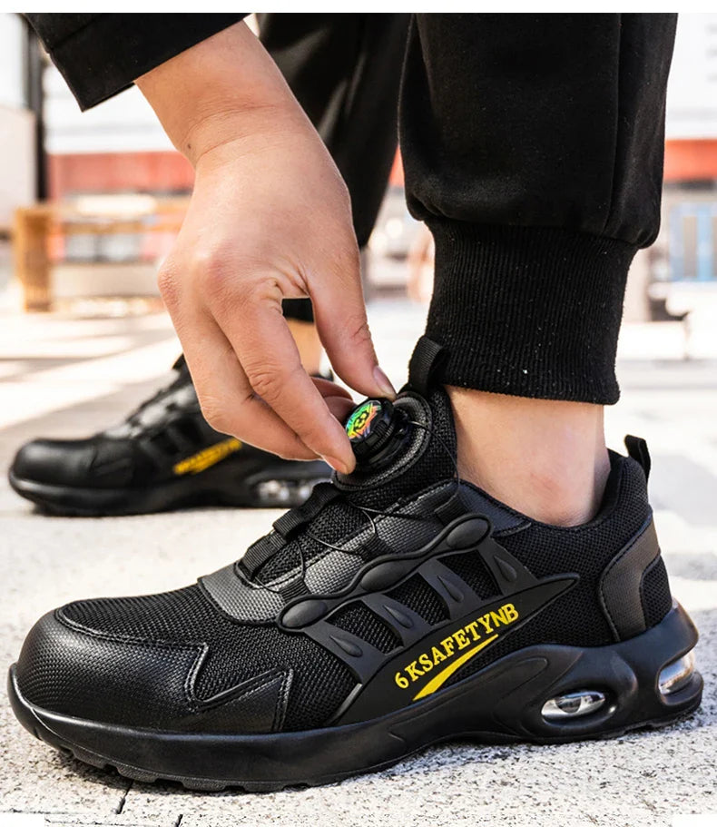 Men Safety Shoes Steel Toe Sneakers Rotated Buckle Puncture Proof Work Safety Boots Man Air Cushion Warehouse Work Shoes