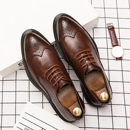 Formal Leather Shoes Men Party Social Office Shoes For Men Classic Brogue Business Wedding Shoes Men's Dress Shoes Black
