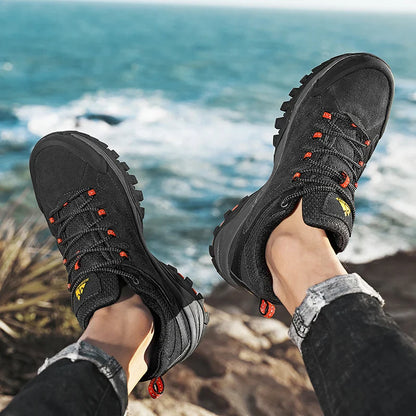 Sapatos Masculinos de Couro HIKEUP para Homens Tênis Casuais Moda Impermeável Inverno Luxo Grife Botas de Trabalho Masculinas Tênis Antiderrapantes