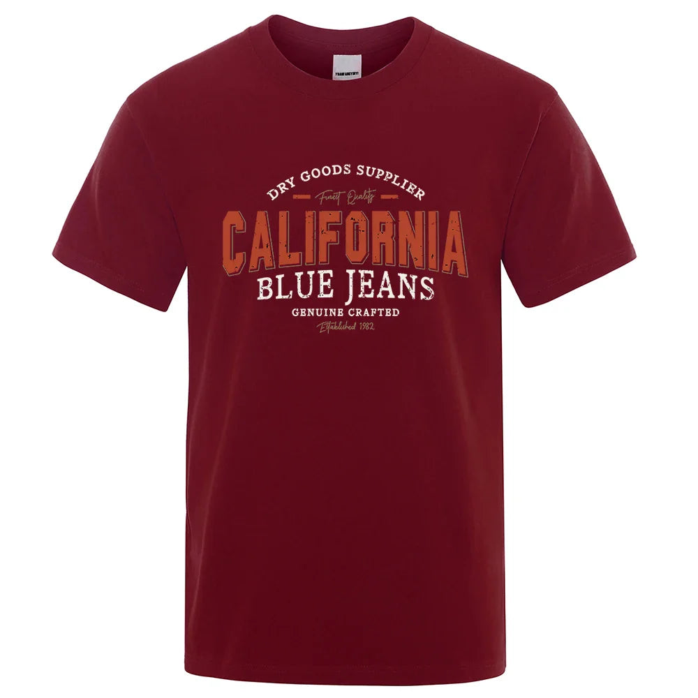 California Usa City Street Letter Pattern Print Men T Shirt Fashion Cotton T-Shirts Oversized Streetwear Summer Breathable Tops