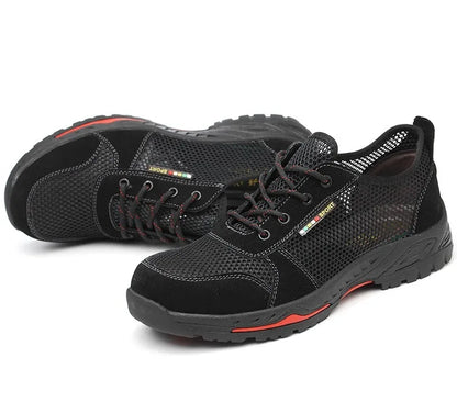 Summer Black Safety Shoes with Steel Toe Lightweight Mesh Ventilation  Puncture-proof Durable Impact-resistant Cool Comfortable