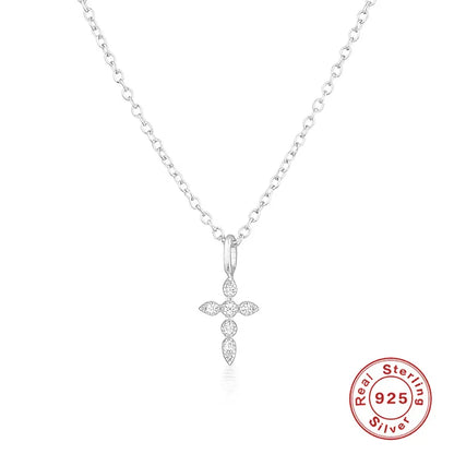 925 Sterling Silver Necklaces Charms for Women Crystal Cross Clavicle Collar Chain Simple Choker Necklace Accessories Gift