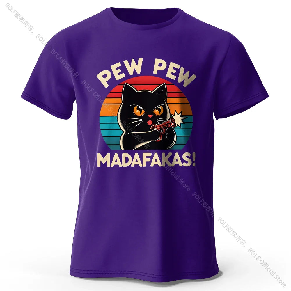 Cute Hand-Drawn Cat Doodle Print 100% Cotton T-Shirt, Ultra Soft Round Neck Short Sleeve Tee for Men & Women