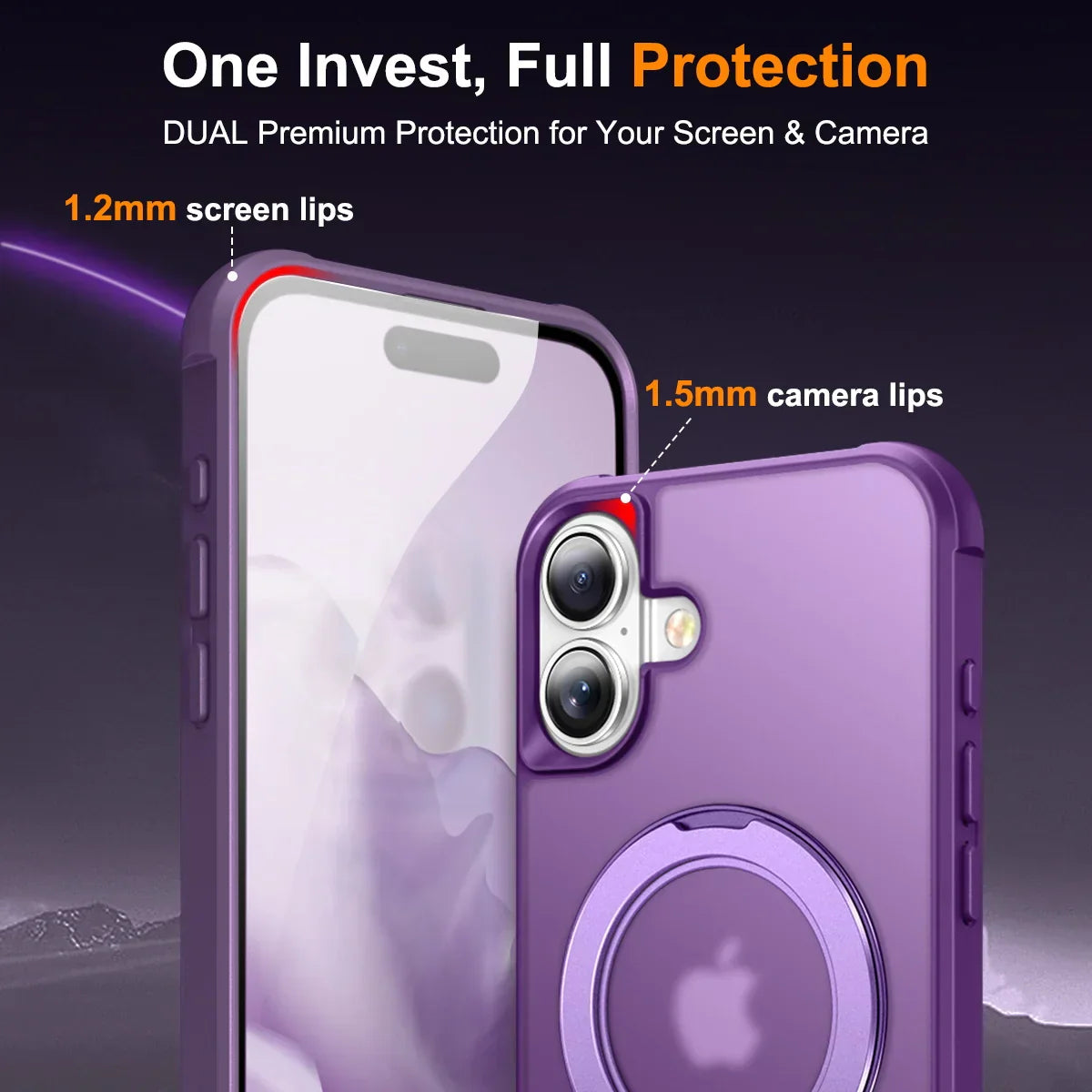 For iPhone 17/17 Pro/17 pro Max/17 Air Case with 360° Rotatable Matte Magnetic Ring Hidden Stand Drop-Proof Protection