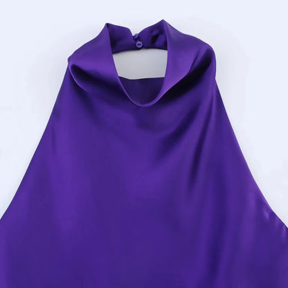 Sexy Chic Butter Yellow Satin Tops Women Halter Backless Beach Holiday Party Top Fashion 2025 New Year Evening Satin Top