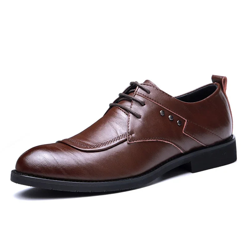 Sapatos Masculinos de Couro Genuíno – Preto/Marrom, Social de Amarrar, EU 40–48