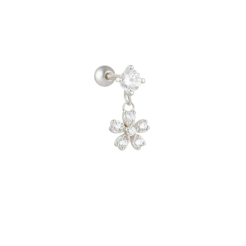 1PC 925 Sterling Silver Crown Horse Eye Zircon Heart Flat Head Cartilage Piercing Stud Earring For Women Claasic Earring