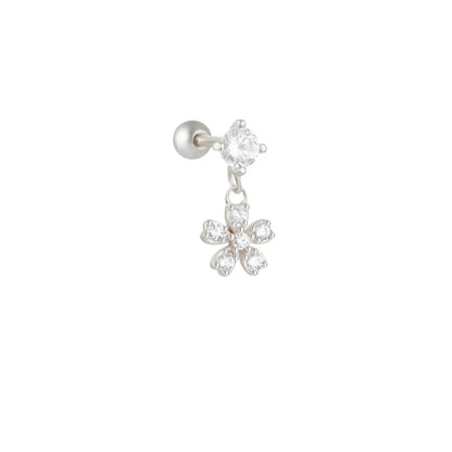 1PC 925 Sterling Silver Crown Horse Eye Zircon Heart Flat Head Cartilage Piercing Stud Earring For Women Claasic Earring