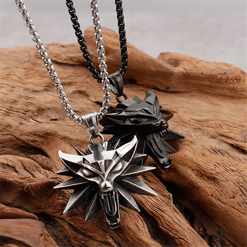 Vintage Punk Wolf Head Pendant Necklace For Men Punk Hip Hop Jewelry Geralt of Rivia Slavic Viking Necklace Dropshipping