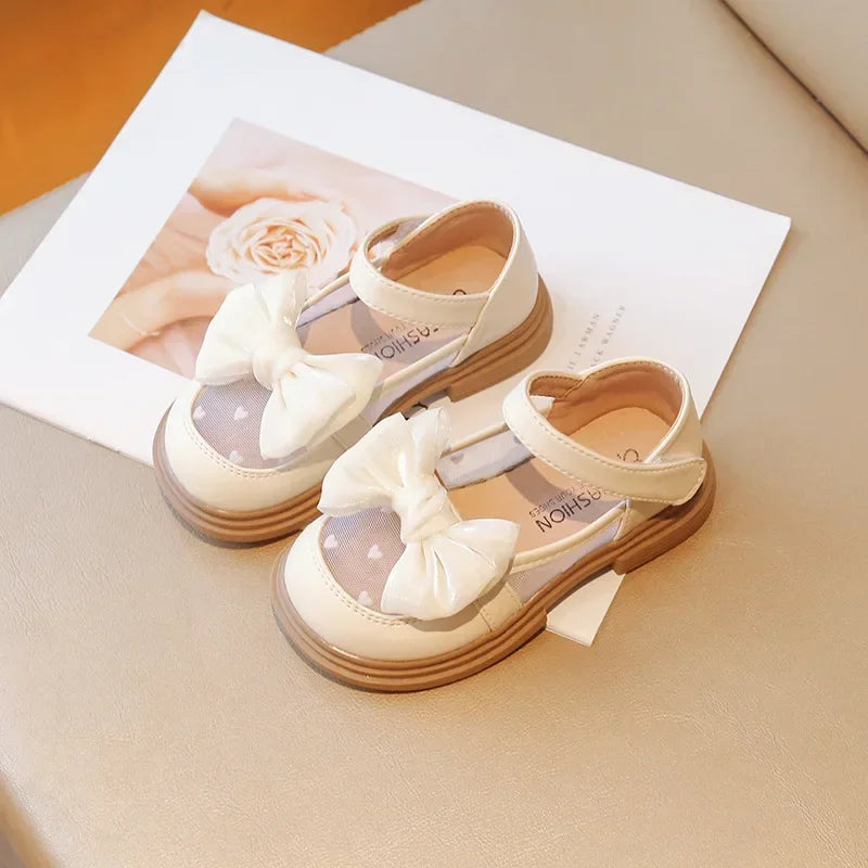 Size 23-35 Children Flat Shoes Lace Girls Princess Shoes with Bow Spring Autumn Summer Wedding Small Leather Shoes
