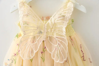 Girls Princess Dress with 3D Wings - Sparkle Tulle Sleeveless Gown, Fairy Puffy Party Dress for Birthday & Holiday
