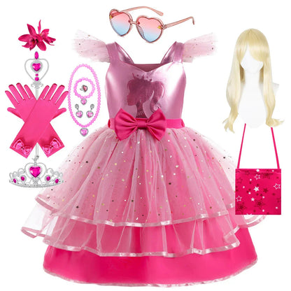 Princess Girls Rosy Movie Tutu Dress for Girl Letter B Birthday Party New Year Christmas Costumes Margot Ken Robbie