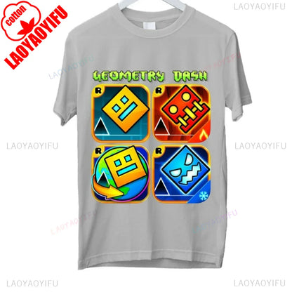 Dash Into Fun” Geometry Dash T-Shirt - 3D Gaming Characters Birthday Gift Cotton Summer Unisex Adult Style Printed T-shirt Tops