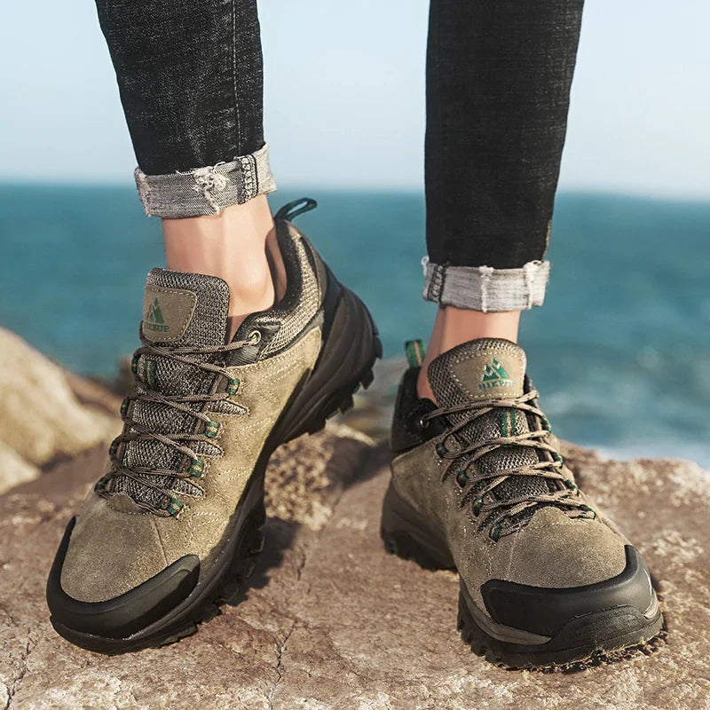 Sapatos Masculinos de Couro HIKEUP para Homens Tênis Casuais Moda Impermeável Inverno Luxo Grife Botas de Trabalho Masculinas Tênis Antiderrapantes